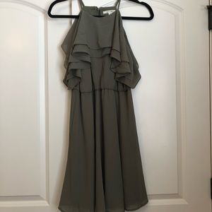 Olive green ruffle dress